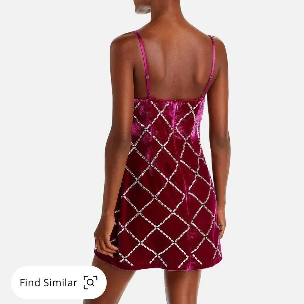 NWT Ramy Brook Omega Rhinestone Fuchsia Velvet Mini Dress Large - Picture 5 of 12